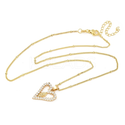 Brass Pave Clear Cubic Zirconia Heart Virgin Mary Pendant Necklaces for Women NJEW-D306-04G-A-1