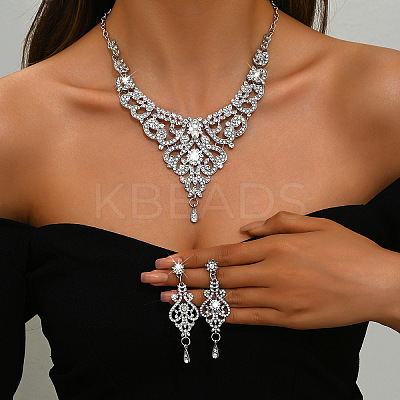 Alloy Rhinestone Pendant Necklace & Earrings Sets for Women WG6520E-01-1