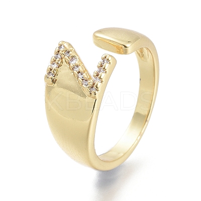 Brass Micro Pave Clear Cubic Zirconia Cuff Rings RJEW-F103-13Z-G-1