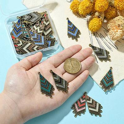 30Pcs 5 Colors Tibetan Style Alloy Enamel Chandelier Component Links ENAM-CJ0005-91-1