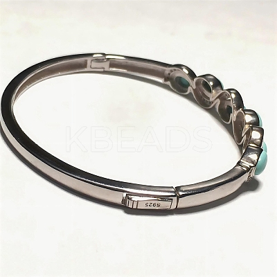 Oval Synthetic Turquoise Beaded Hinged Bangles BJEW-C146-03-1