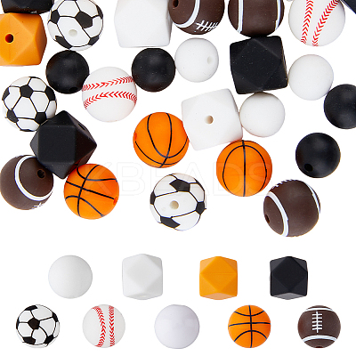 36Pcs 9 Style All Kinds of Sports Balls Silicone Beads SIL-HY0001-03-1