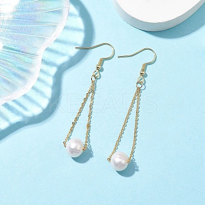 Natural Cultured Freshwater Pearl Beads with Brass Dangle Earrings X-EJEW-JE05757-1
