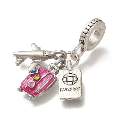 Rack Plating Alloy Hot Pink Enamel European Dangle Charms PALLOY-P307-01AS-1