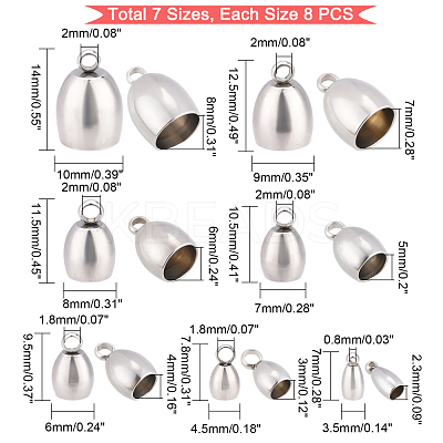 56Pcs 7 Style 304 Stainless Steel Cord Ends STAS-DC0004-07-1