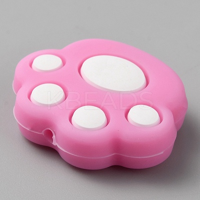 Cat Paw Print Food Grade Eco-Friendly Silicone Focal Beads SIL-WH0012-040K-1