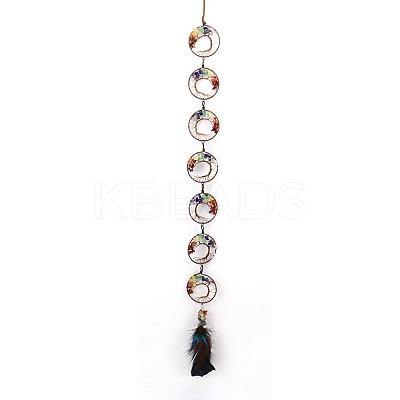 Brass Wire Wrapped Natural Mixed Gemstone Tree of Life Suncatchers HJEW-H065-08-1