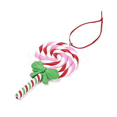 Christmas Lollipop Handmade Polymer Clay Pendant Decorations HJEW-P017-02F-1