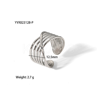 304 Stainless Steel Cross Hollow Web Cuff Ring Unique Design KZ3825-1-1