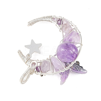 Natural Amethyst Round Chip Wire Wrapped Pendants X-PALLOY-TA00437-02-1