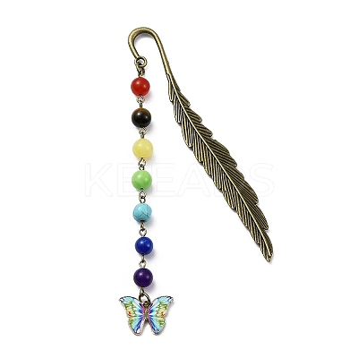 Butterfly Alloy Enamel Pendant Bookmark with Chakra Gemstone Bead AJEW-JK00253-1