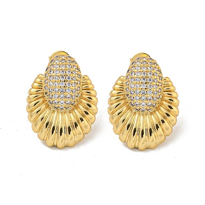 Teardrop Brass Pave Clear Cubic Zirconia Stud Earrings EJEW-N054-40G-1