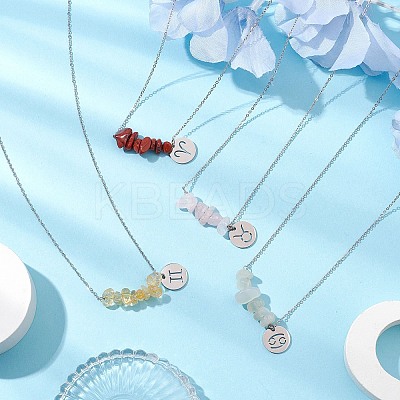 12Pcs 12 Styles Natural Gemstone & Constellation Pendant Necklaces NJEW-JN05084-1