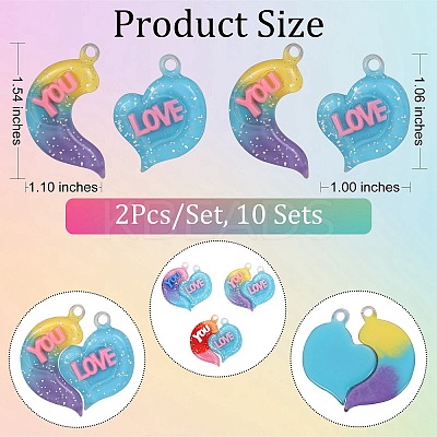 10 Sets Gradient Color Opaque Resin Pendants RESI-SZ0001-91B-1