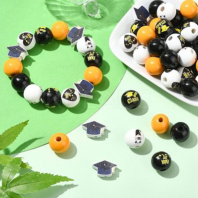 Graduation Season Theme DIY Round Natural Wood Beads & Jute Cord Pendant Making Kits DIY-CJ0002-71-1
