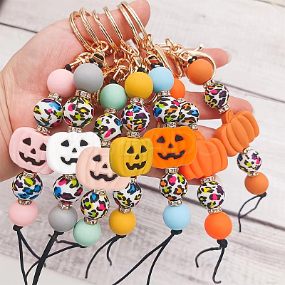 20Pcs 5 Colors Pumpkin Jack-O'-Lantern Halloween Food Grade Eco-Friendly Silicone Beads SIL-AR0001-10-1