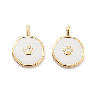 Flat Round with Paw Print Pattern Rack Plating Brass Enamel Pendants X-KK-G512-12G-1