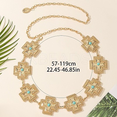 Alloy with Dyed Synthetic Turquoise Cross Link Chain Waist Chains for Women FS-WG34991-02-1