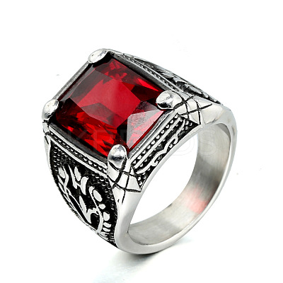 316L Stainless Steel & Cubic Zirconia Men's Vintage Carved Finger Rings FS-WG82D33-01-1
