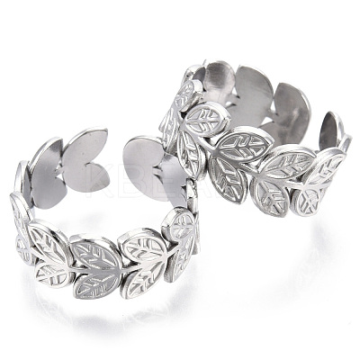 Non-Tarnish 304 Stainless Steel Leaf Cuff Rings RJEW-N038-110P-1