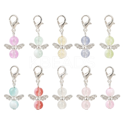 10Pcs Glass Angel Pendant Decorations HJEW-JM03580-1