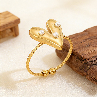 304 Stainless Steel & Plastic Pearl Cuff Open Rings SA-G002-01G-1
