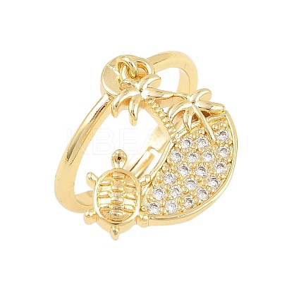 Adjustable Brass Micro Pave Cubic Zirconia Pendant Finger Rings for Women LS-RJEW-A090-01B-G-1