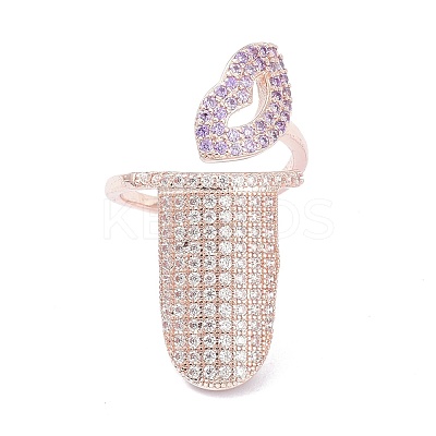 Brass Micro Pave Cubic Zirconia Fingernail Rings RJEW-D115-05RG-1