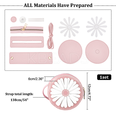 DIY Sew on PU Leather Daisy Flower Pattern Round Multi-Use Crossbody/Shoulder Bag Making Kits DIY-WH0297-56B-1