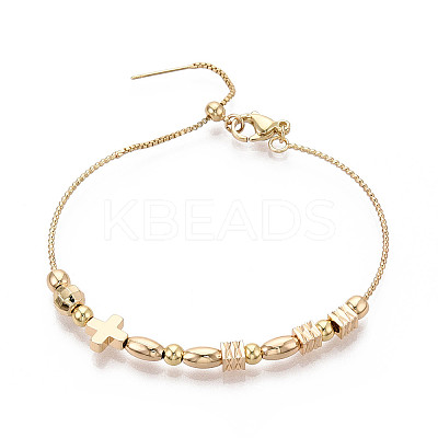 Adjustable Brass Beaded Slider Bracelets for Women BJEW-T022-18G-1