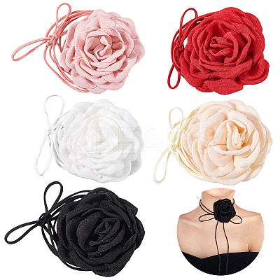 5Pcs 5 Colors Cloth Flower Collar Choker Necklaces AJEW-GA0007-38-1