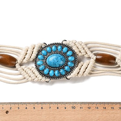Bohemian Style Antique Silver Alloy Resin Oval & Wood Beads Waxed Cord Chain Belts for Women AJEW-K053-01-1