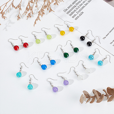 10 Pairs 10 Style Natural & Synthetic Mixed Gemstone Round Beaded Dangle Earrings EJEW-AN0002-82-1