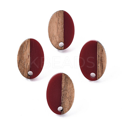 Opaque Resin & Walnut Wood Stud Earring Findings MAK-N032-004A-B02-1