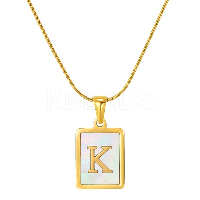 Stainless Steel Snake Bone Chain Alphabet Necklace with Shell Pendant WD3660-11-1