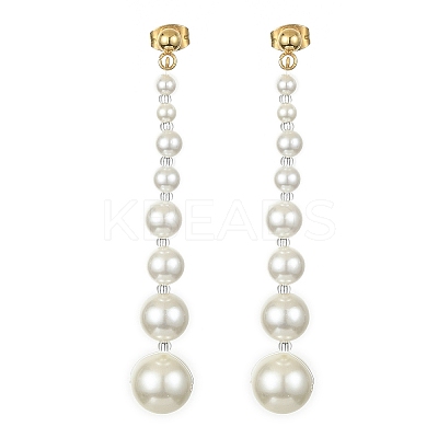Shell Pearl Long Tassel Dangle Stud Earrings EJEW-TA00242-1