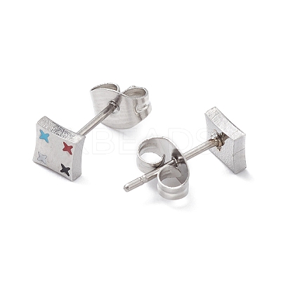 3 Pairs 3 Style Enamel Rhombus with Star Dangle Hoop Earrings EJEW-B020-10P-1