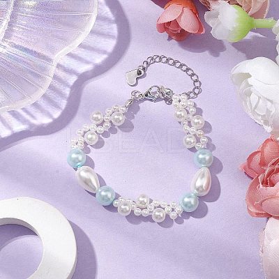 Glass Shell Pearl & ABS Plastic Imitation Pearl Beaded Bracelets for Women BJEW-JB10597-1
