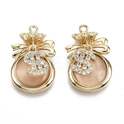 Brass Micro Cubic Zirconia Pendants X-KK-N231-145-NF-1