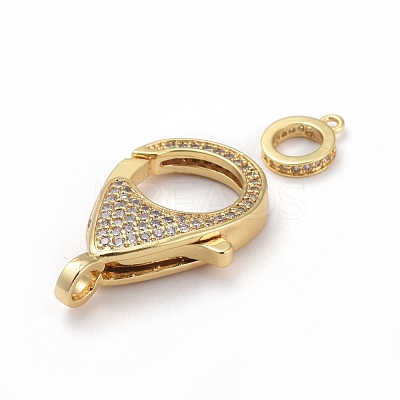 Brass Micro Pave Cubic Zirconia Lobster Claw Clasps ZIRC-K081-95G-02-1