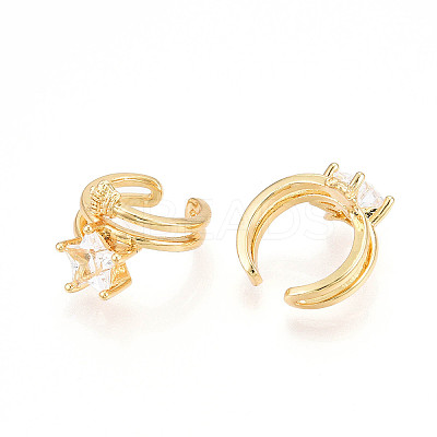 Brass Micro Pave Clear Cubic Zirconia Cuff Earrings KK-T074-33G-1
