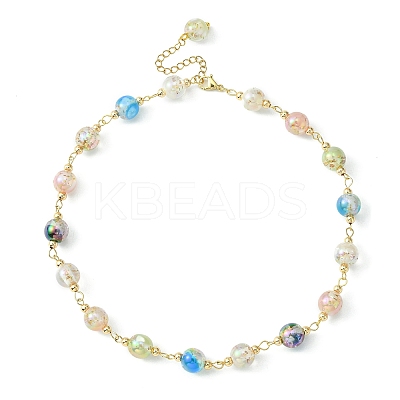 Resin with Gold Foil Round Beaded Chain Necklaces NJEW-JN04361-01-1