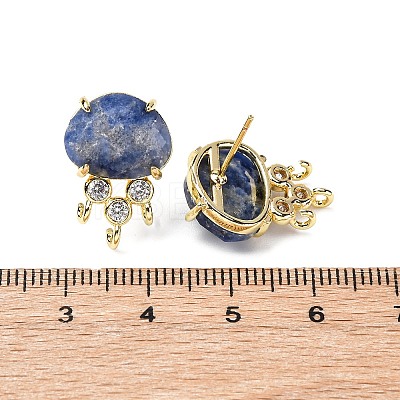 Brass Micro Pave Cubic Zirconia Stud Earring Findings with Natural Sodalite KK-Z096-05G-11-1