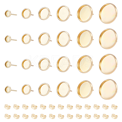 Flat Round 304 Stainless Steel Stud Earring Settings STAS-UN0062-60-1