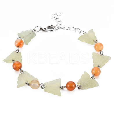 Butterfly Natural New Jade Beaded Bracelets for Girl Women BJEW-S145-002B-1
