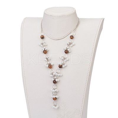 Natural Tiger Eye Beaded Necklaces NJEW-JN01888-02-1