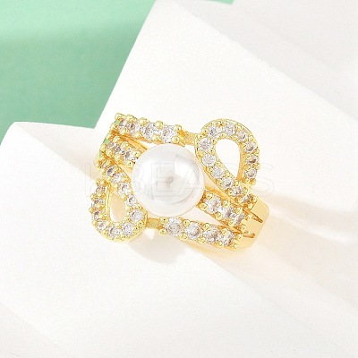 Brass Micro Pave Cubic Zirconia Finger Rings for Women RJEW-D340-02G-10-1