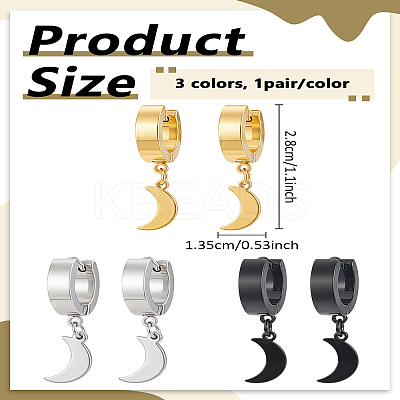 6Pcs 3 Colors 304 Stailess Steel Hoop Earrings EJEW-LP0007-061-1