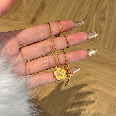 Flower 925 Sterling Silver Micro Pave Clear Cubic Zirconia Pendant Necklaces for Women NJEW-F338-10G-1