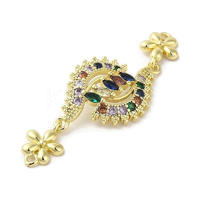 Rack Plating Brass Pave Colorful Cubic Zirconia Flower Connector Charms KK-C052-37D-G-1
